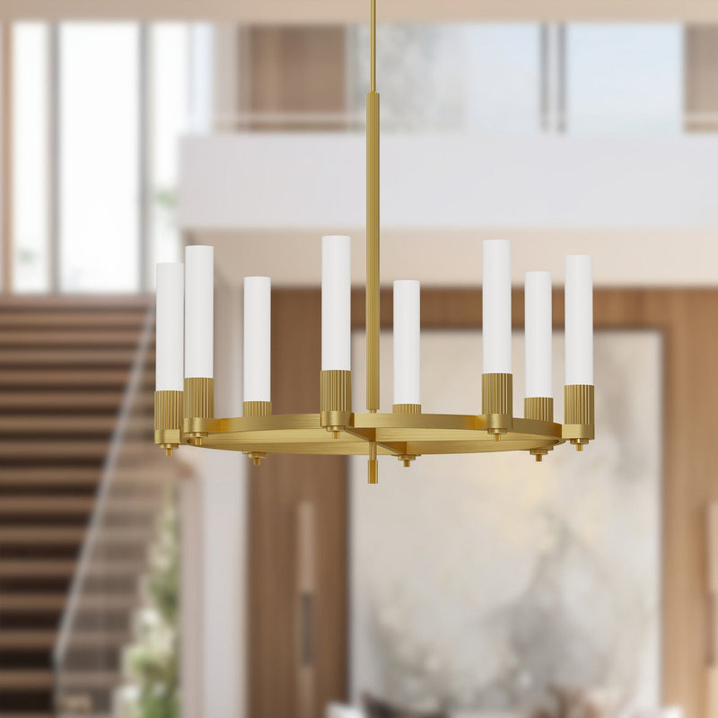 Rue 38" 8-Light Pendant in Brushed Gold
