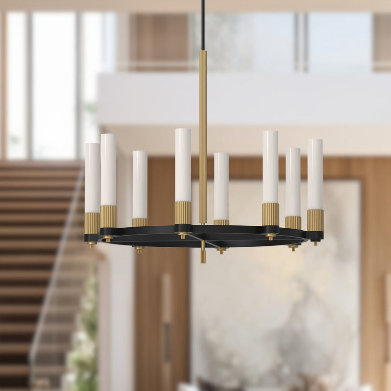 Rue 38" 8-Light Pendant in Matte Black/Brushed Gold