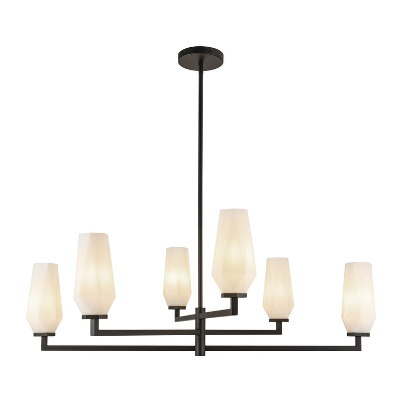 Krysta 35" 6-Light Chandelier in Matte Black/Opal Glass