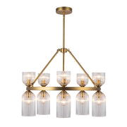 Nelly 26" 10-Light Pendant in Brushed Gold/Clear Ribbed Glass