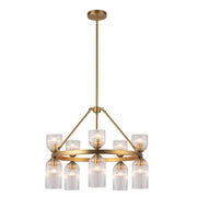 Nelly 26" 10-Light Pendant in Brushed Gold/Clear Ribbed Glass