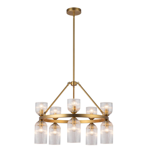 Nelly 26" 10-Light Pendant in Brushed Gold/Clear Ribbed Glass