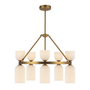 Nelly 26" 10-Light Pendant in Brushed Gold/Glossy Ribbed Opal Glass