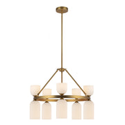 Nelly 26" 10-Light Pendant in Brushed Gold/Glossy Ribbed Opal Glass
