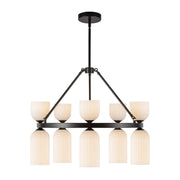 Nelly 26" 10-Light Pendant in Matte Black/Glossy Ribbed Opal Glass