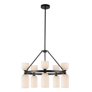 Nelly 26" 10-Light Pendant in Matte Black/Glossy Ribbed Opal Glass