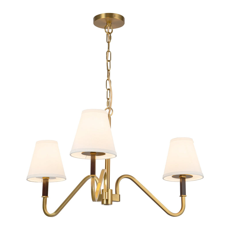 Sloan 30" 3-Light Chandelier in Brushed Gold/White Linen