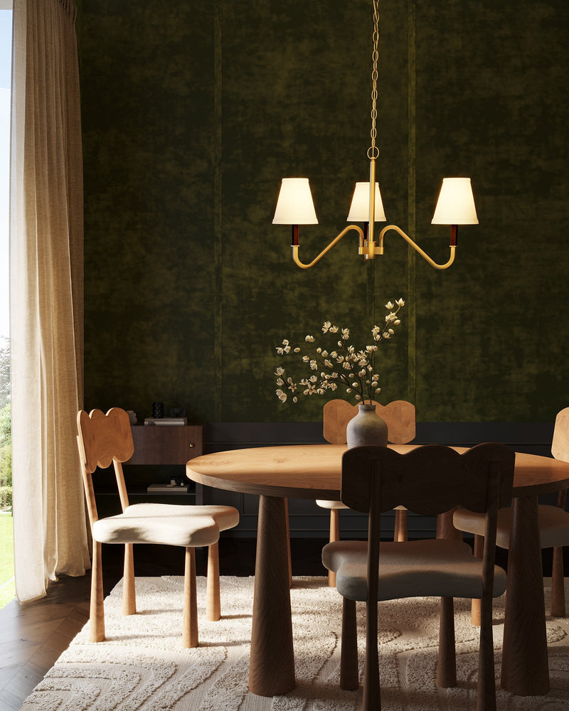 Sloan 30" 3-Light Chandelier in Brushed Gold/White Linen