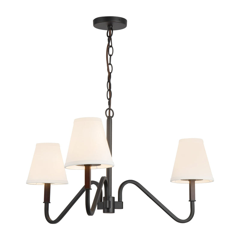 Sloan 30" 3-Light Chandelier in Matte Black//White Linen