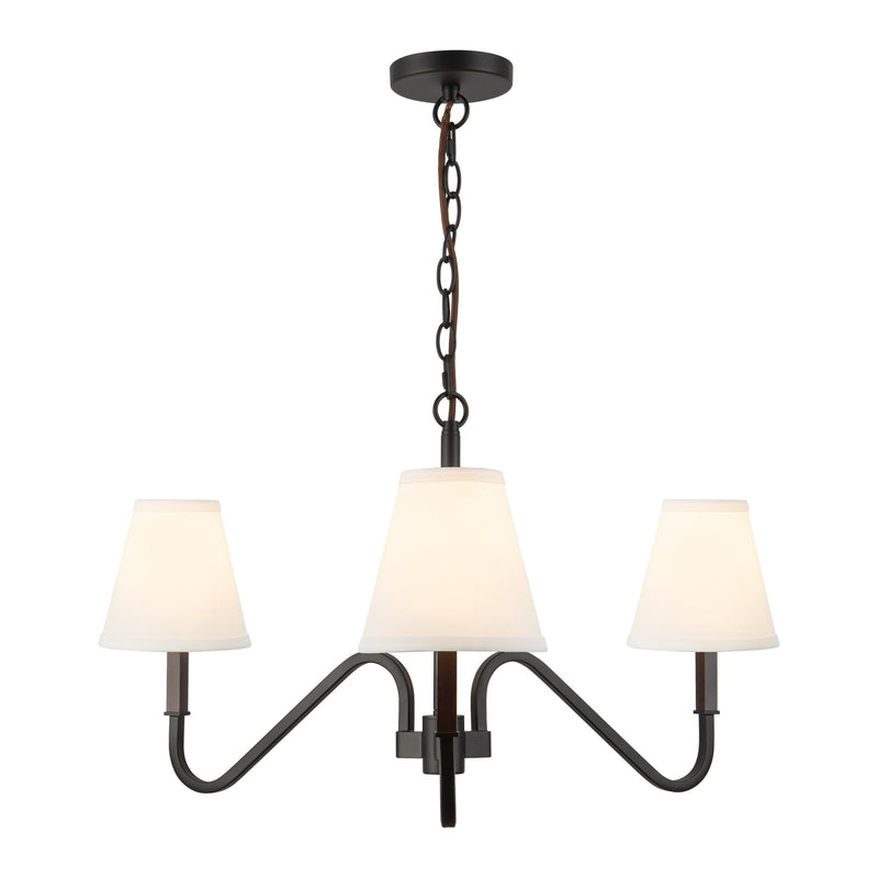 Sloan 30" 3-Light Chandelier in Matte Black//White Linen