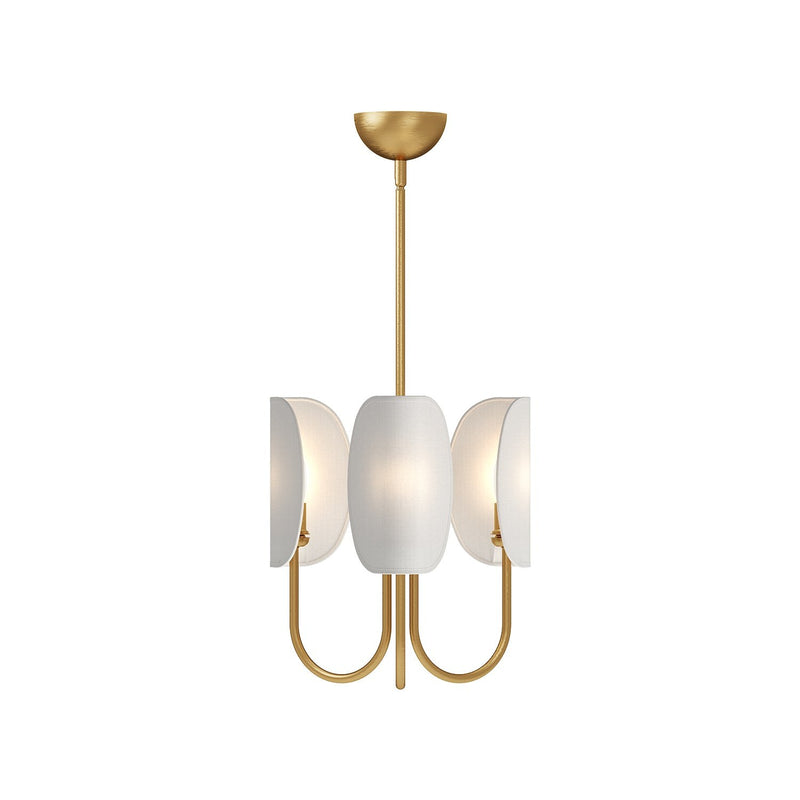 Seno 15" 3-Light Chandelier in Aged Gold/White Cotton Fabric