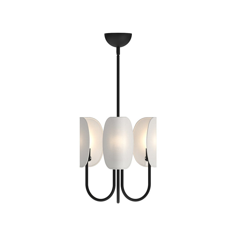 Seno 15" 3-Light Chandelier in Matte Black/White Cotton Fabric