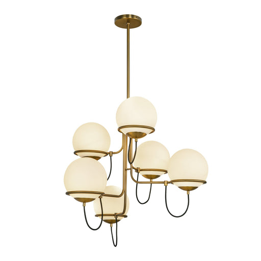 Alba 32" 6-Light Chandelier in Aged Gold/Opal Glass