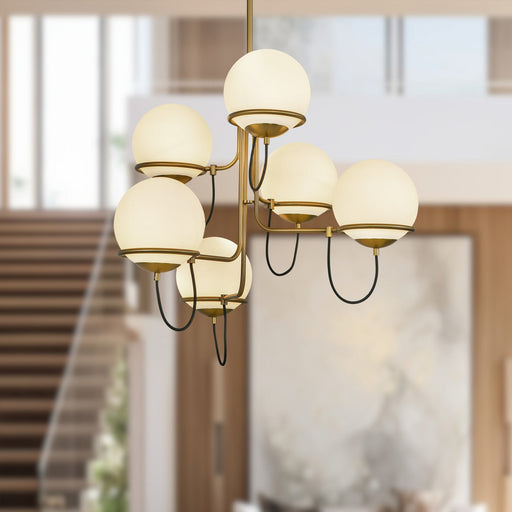 Alba 32" 6-Light Chandelier in Aged Gold/Opal Glass