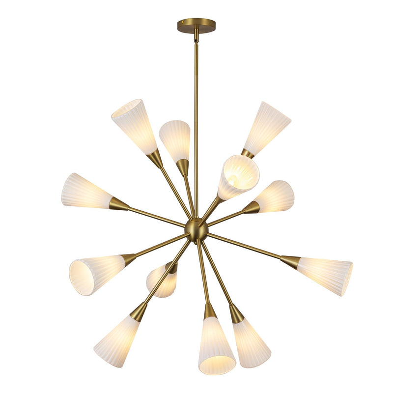 Cosmo 39" 12-Light Chandelier in Brushed Gold/Glossy Ribbed Opal Glass