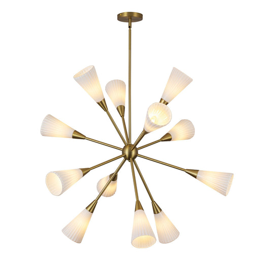 Cosmo 39" 12-Light Chandelier in Brushed Gold/Glossy Ribbed Opal Glass