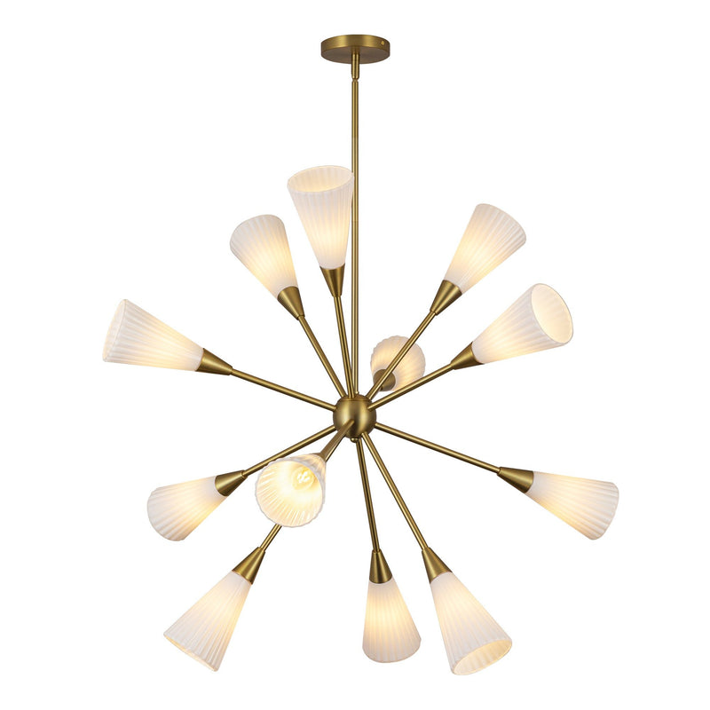 Cosmo 39" 12-Light Chandelier in Brushed Gold/Glossy Ribbed Opal Glass