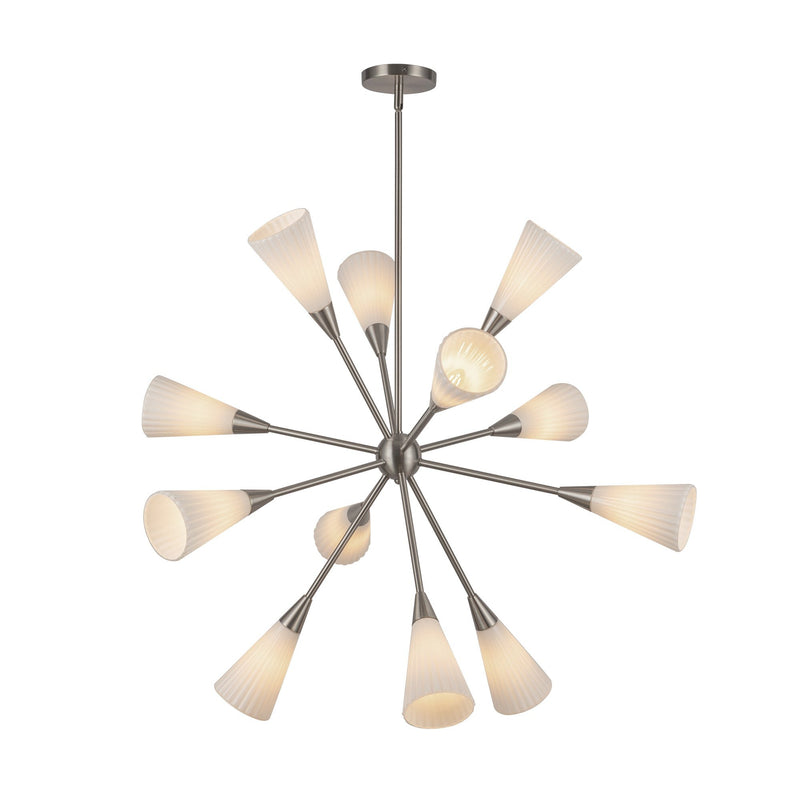 Cosmo 39" 12-Light Chandelier in Brushed Nickel/Glossy Ribbed Opal Glass