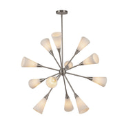 Cosmo 39" 12-Light Chandelier in Brushed Nickel/Glossy Ribbed Opal Glass
