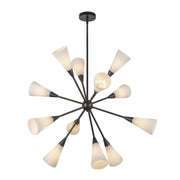 Cosmo 39" 12-Light Chandelier in Matte Black/Glossy Ribbed Opal Glass