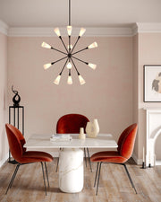 Cosmo 39" 12-Light Chandelier in Matte Black/Glossy Ribbed Opal Glass