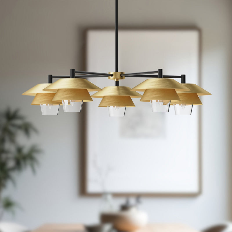 Tetsu 38" 5-Light Chandelier in Brushed Gold/Clear Glass