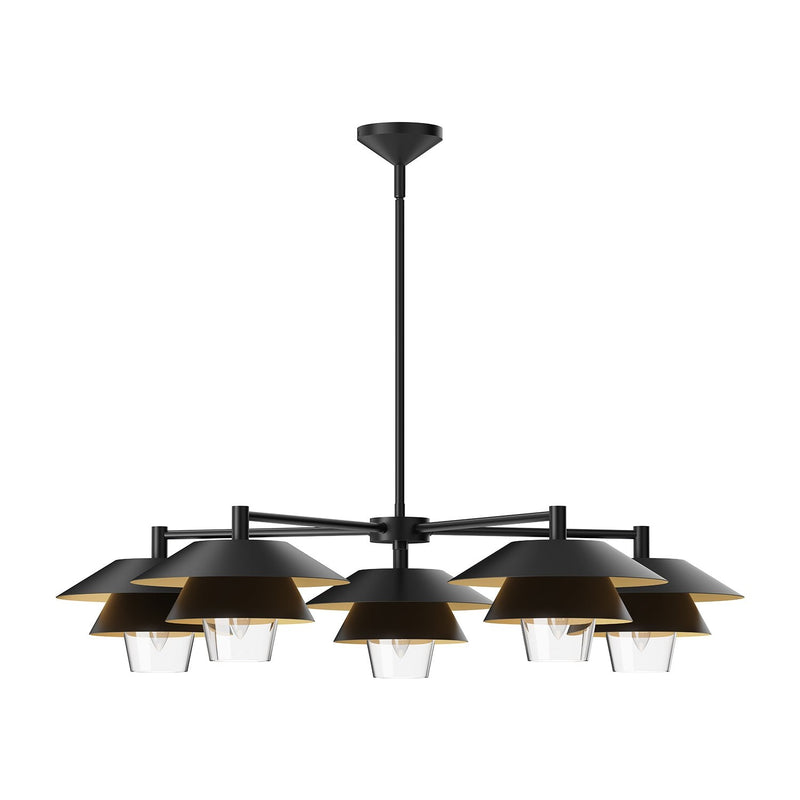 Tetsu 38" 5-Light Chandelier in Matte Black/Clear Glass