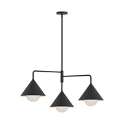 Remy 38" 3-Light Chandelier in Matte Black/Opal Glass
