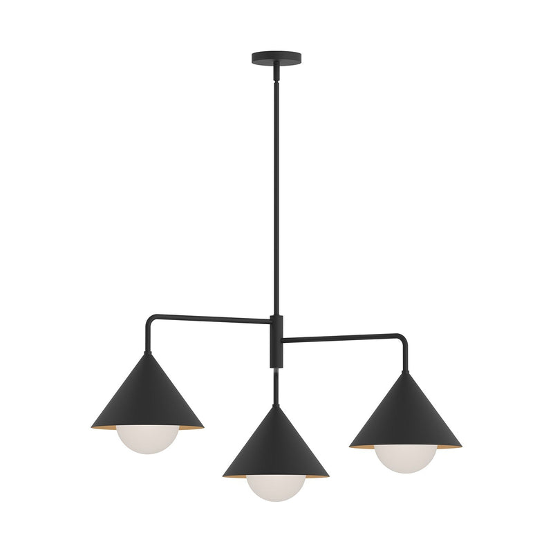 Remy 38" 3-Light Chandelier in Matte Black/Opal Glass