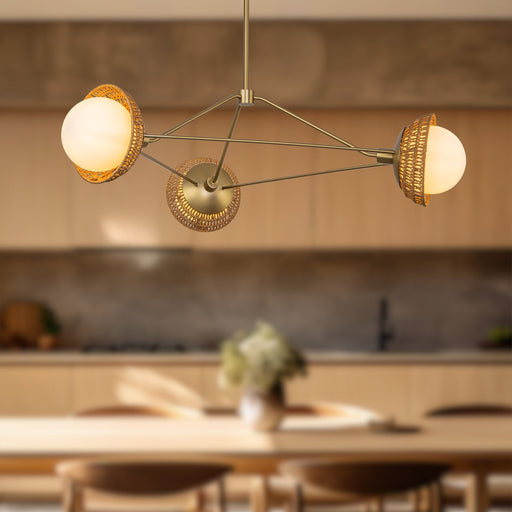 Perth 40" 3-Light Chandelier in Brushed Gold/Opal Glass