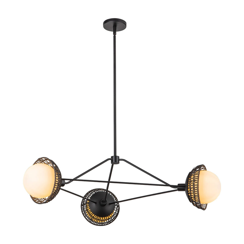 Perth 40" 3-Light Chandelier in Matte Black/Opal Glass