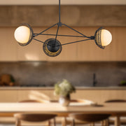 Perth 40" 3-Light Chandelier in Matte Black/Opal Glass