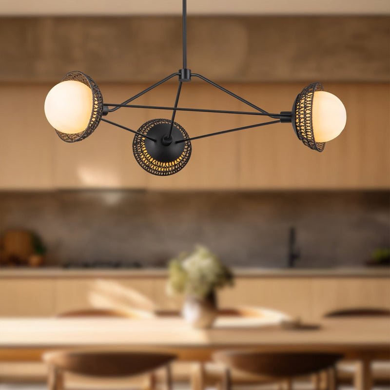 Perth 40" 3-Light Chandelier in Matte Black/Opal Glass