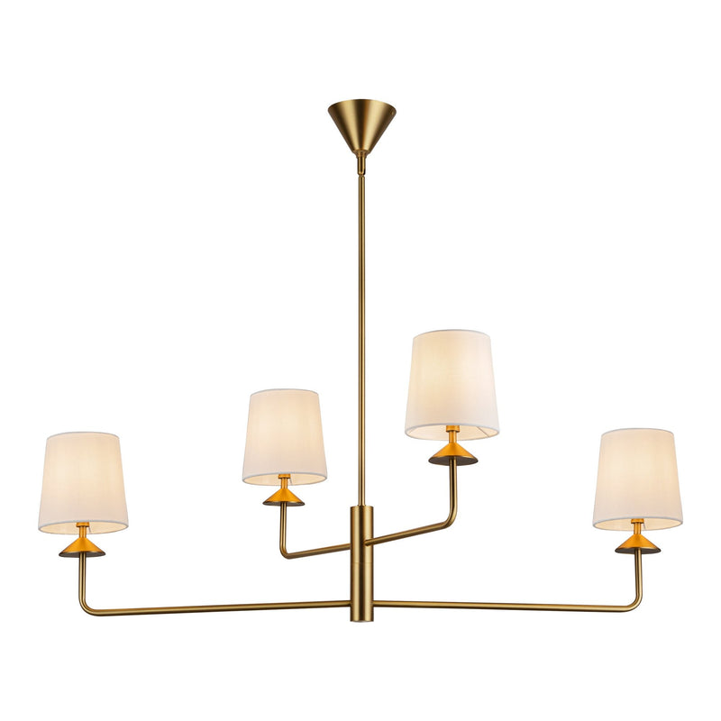 Bridgette 45" 4-Light Chandelier in Brushed Gold/White Linen