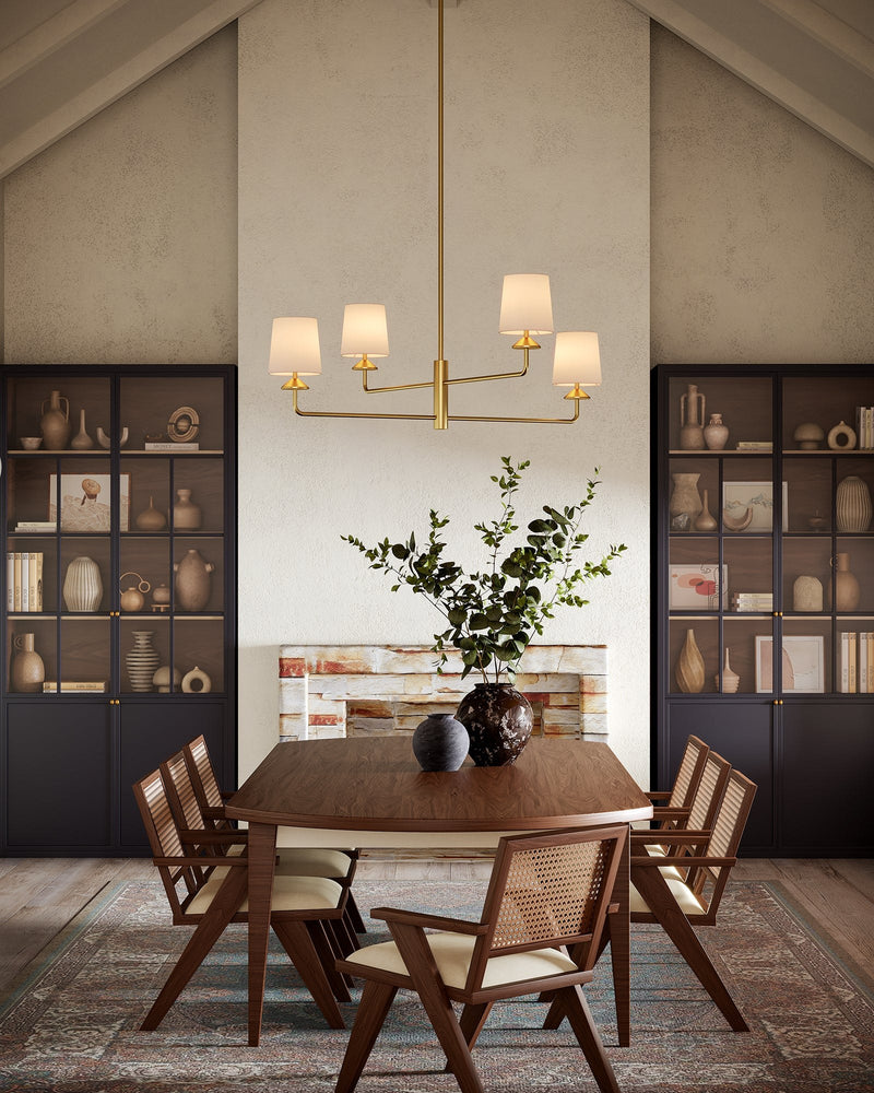Bridgette 45" 4-Light Chandelier in Brushed Gold/White Linen