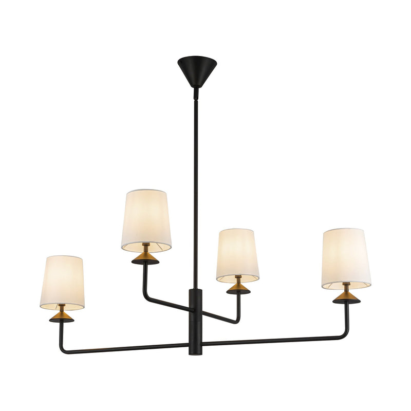 Bridgette 45" 4-Light Chandelier in Matte Black/White Linen