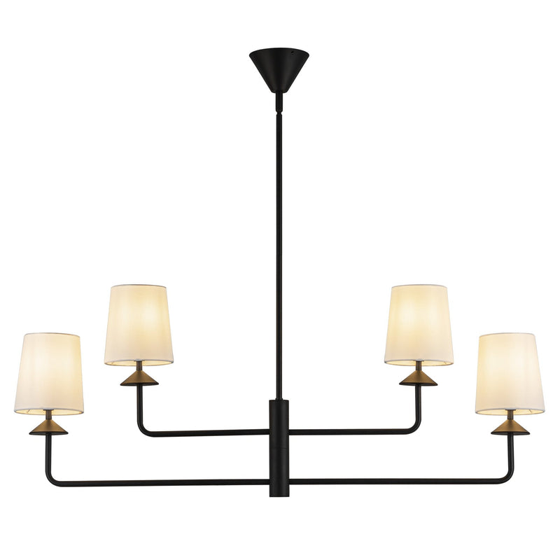 Bridgette 45" 4-Light Chandelier in Matte Black/White Linen