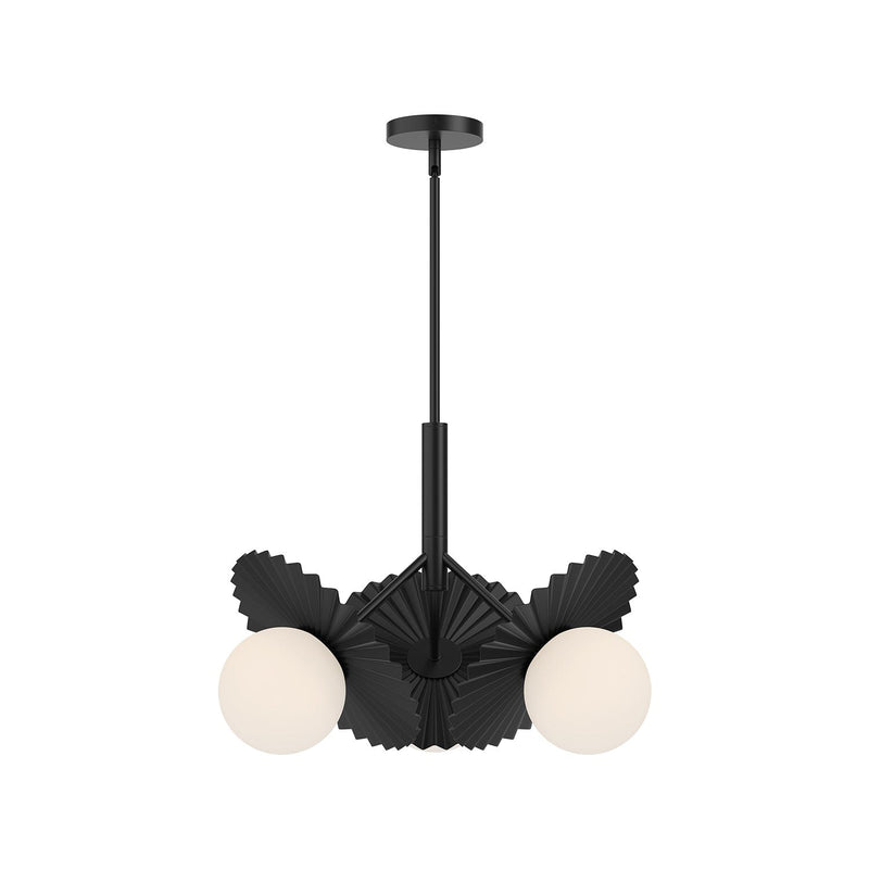 Plume 22" 3-Light Chandelier in Matte Black/Opal Glass