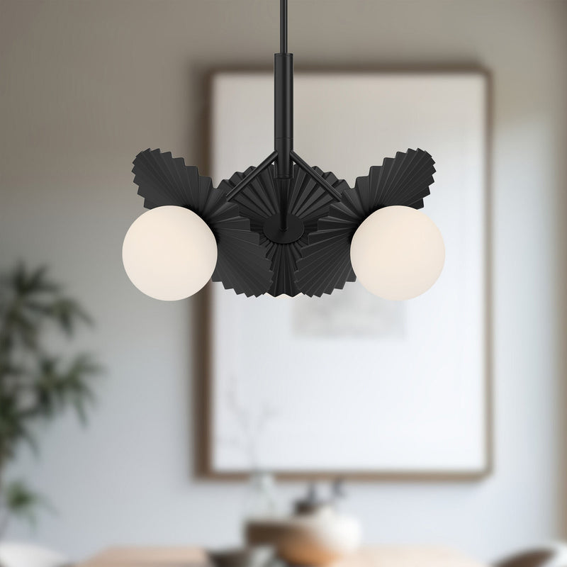 Plume 22" 3-Light Chandelier in Matte Black/Opal Glass