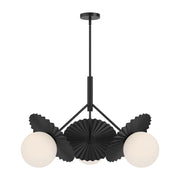 Plume 34" 3-Light Chandelier in Matte Black/Opal Glass