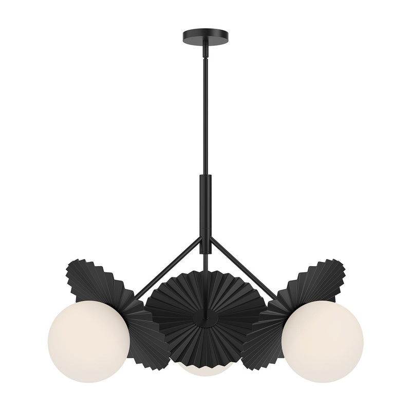 Plume 34" 3-Light Chandelier in Matte Black/Opal Glass