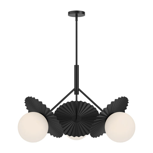 Plume 34" 3-Light Chandelier in Matte Black/Opal Glass