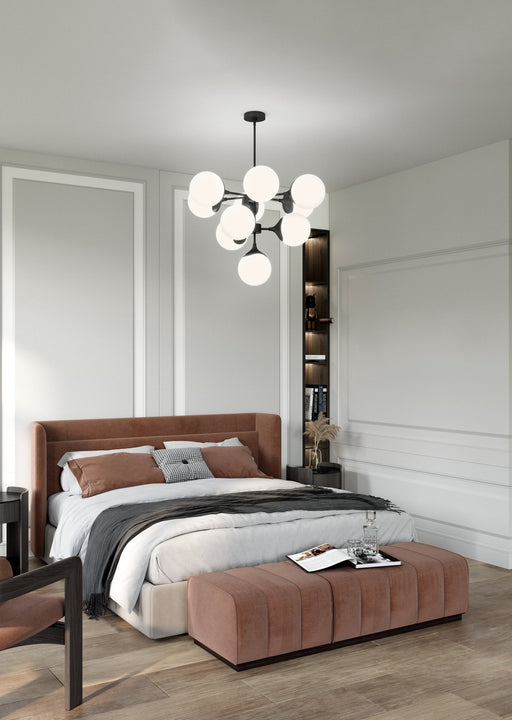 Nouveau 35" 10-Light Chandelier in Matte Black/Opal Matte Glass