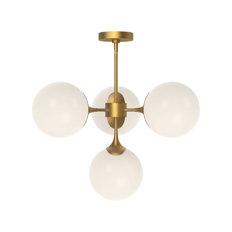 Nouveau 26" 4-Light Chandelier in Aged Gold/Opal Matte Glass
