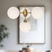 Nouveau 26" 4-Light Chandelier in Aged Gold/Opal Matte Glass