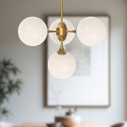 Nouveau 26" 4-Light Chandelier in Aged Gold/Opal Matte Glass