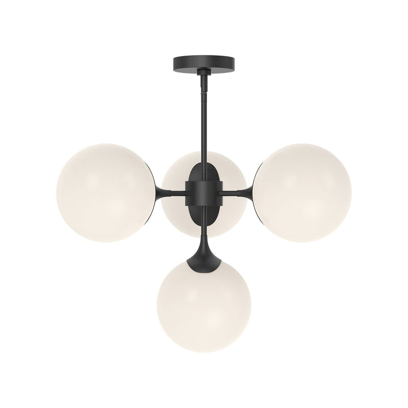 Nouveau 26" 4-Light Chandelier in Matte Black/Opal Matte Glass