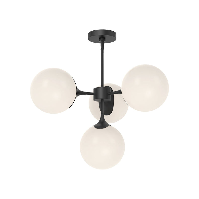 Nouveau 26" 4-Light Chandelier in Matte Black/Opal Matte Glass