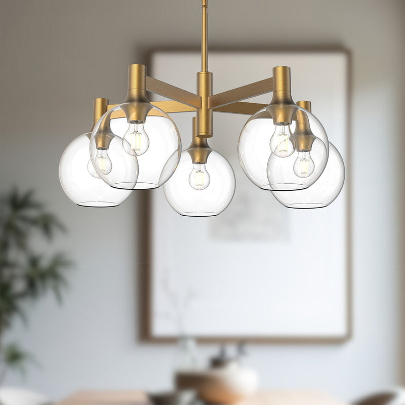 Castilla 29" 5-Light Chandelier in Aged Gold/Clear Glass