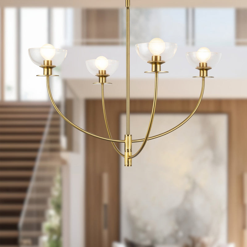 Sylvia 26" 4-Light Chandelier in Brushed Gold/Clear Glass
